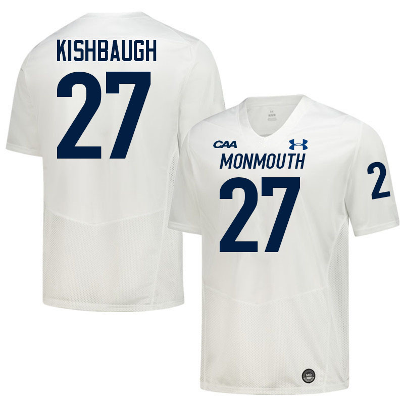 Monmouth Hawks #27 Spencer Kishbaugh College Football Jerseys,Uniforms-White
